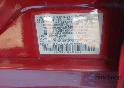 2020 Nissan Sentra Sv Xtronic Cvt из США, поврежденный, VIN 3N1AB8CV1LY268508